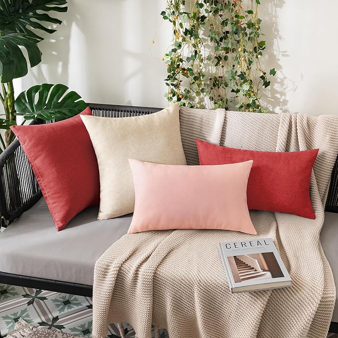 MIULEE Pack of 2 Decorative Outdoor Solid Waterproof Throw Pillow Covers Spring Valentine Faux Linen Garden Farmhouse Cushion Cases for Patio Tent Balcony Couch Sofa 20x12 Inch Light Pink