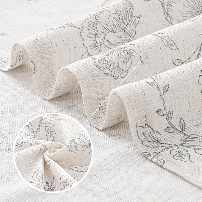 Vintage Floral Curtains 80 inch Length 2 Panels Set for Living Room Grey and Cream Printed Curtains Back Tab Neutral Farmhouse Bedroom Curtains Cottage Style Pretty Flower Patterned Linen Drapes