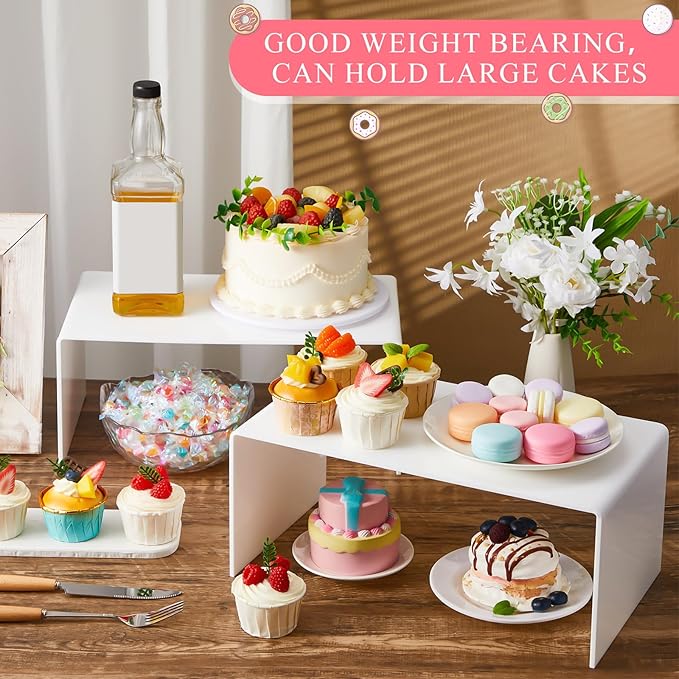 RattanView 2 Pcs 13 Inch Large Acrylic Risers Display Stands 5 mm Thick Acrylic Shelf Riser Showcase for Collectibles Jewelry Cupcakes Food Figures Perfume Cabinet (White)