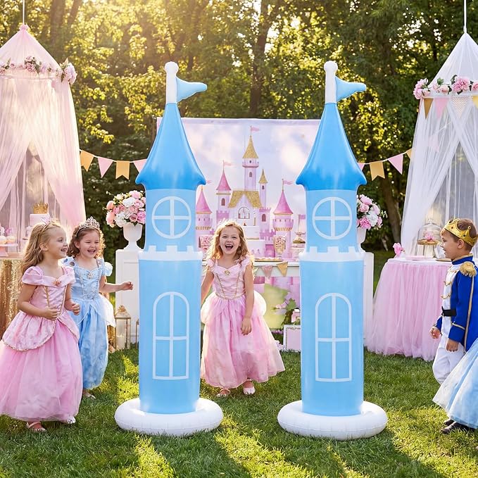 2 Pack 6.2 FT Birthday Party Decorations, Castle Inflatable Stand Castle Blow Up Yard Decorations for Indoor Outdoor Party Garden Supplies (Blue,Princess)