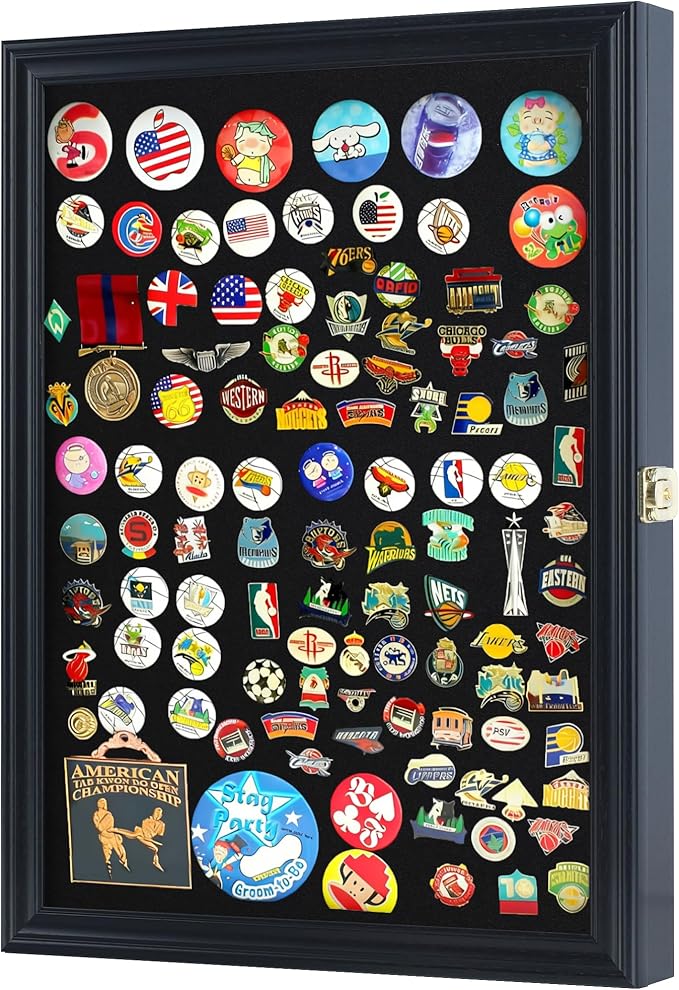 Large 19 X 14 Pin Display Case Medal Shadow Box with 98% UV Protection for Military Medals, Beach Tags, Jewelry Pins, Pin Gift, Insignia Ribbons Memorabilia Black Finish