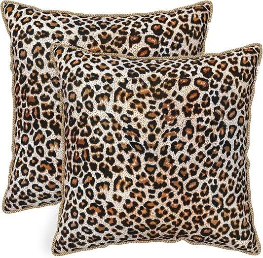 KSLIDS Leopard Print Faux Fur Soft Velvet Throw Pillow Covers Set of 2 Brown Black Cheetah Decorative Pillow Covers 18x18 Inch Animal Pillow Case for Sofa Couch Bedroom Farmhouse Home Decor
