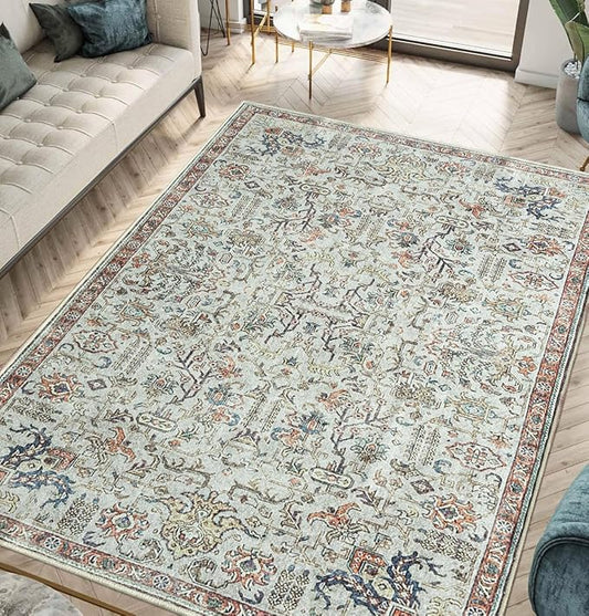 Keen Home Design 48"x72" Rug - Machine Washable Area Rug with Non-Slip Backing, Ideal for Living Room, Dining Room, Bedroom - Vintage, Easy Clean, Durable, Low Pile Rug - (4' x 6')