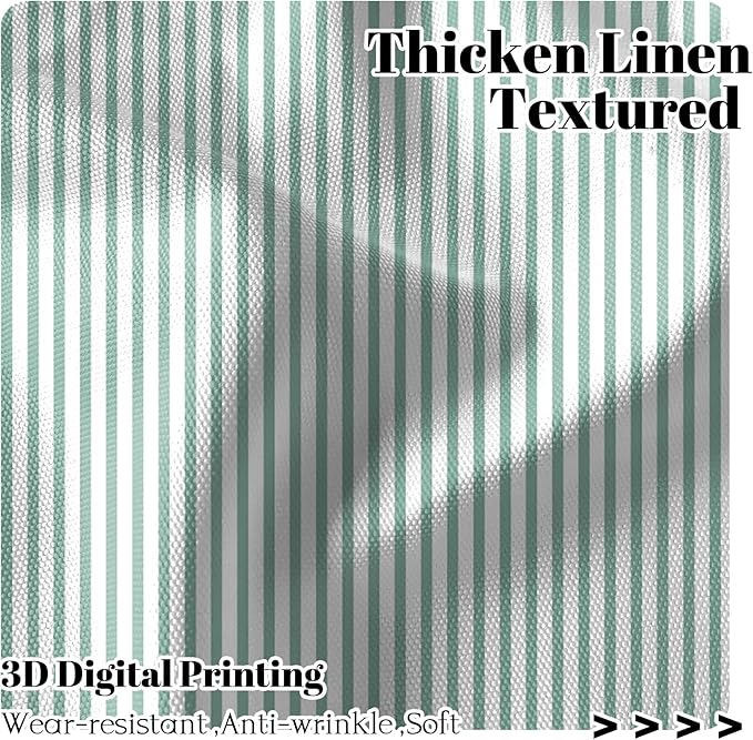 Renaiss 42 x 54 Inch Sage Green Linen Kitchen Curtains Farmhous Country Striped Tier Curtain Ticking Stripe Small Drapes for Living Room Bathroom Cafe Small Window Rustic Pinstripe Rod Pocket 2 Panels
