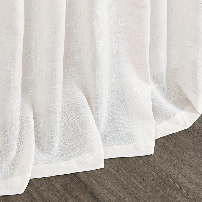 Ivory White Linen Curtains for Living Room 100 Inches Long Light Filtering Semi Sheer Curtain Back Tab Rustic Luxury Neutral Modern Farmhouse Decor Drapes for Bedroom Dinner Room 52x100, 2 Panels