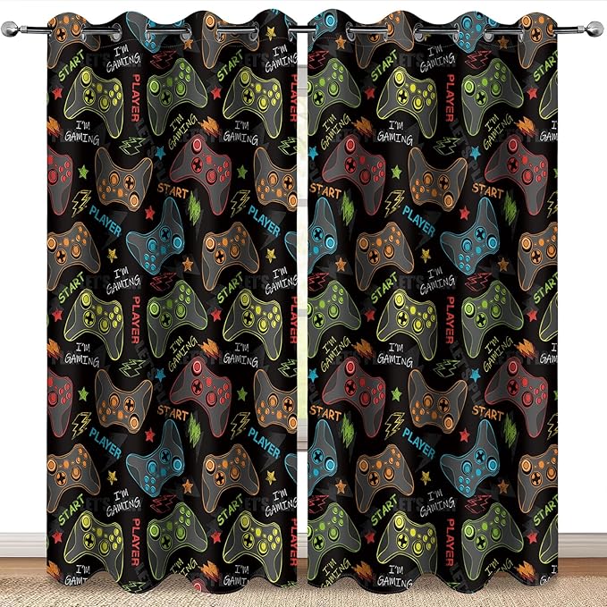 MissHope Gamer Gaming Gamepad Blackout Curtains Kids Boys Girls Teens Colorful Video Game Controller Decor Teenage Child Bedroom Room Darkening Grommet Window Drapes 2 Panels, 42"x63"