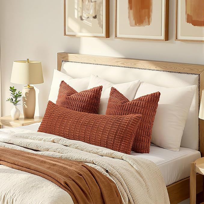 MIULEE Fall Pack of 1 Fall Dark Rust Long Body Lumbar Decorative Throw Pillow Cover 14x36 Inch for Bed Couch Sofa Living Room Soft Boho Pillow Cover Modern Farmhouse Home Decor