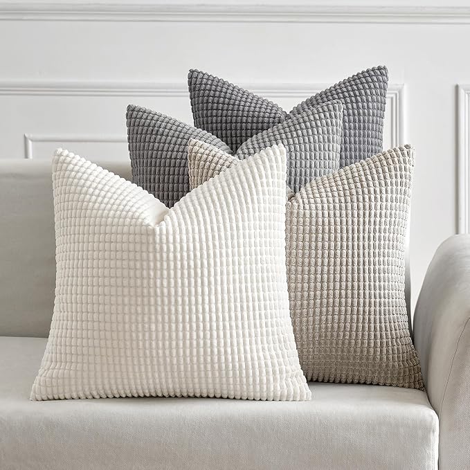 MIULEE Neutral Decorative Pillow Covers 20x20 Inch Set of 4 Modern Grey | Timeless Mid Century Throw Pillows Rustic Corduroy Couch Pillowcases Nordic Home Decor for Sofa Living Room Bed