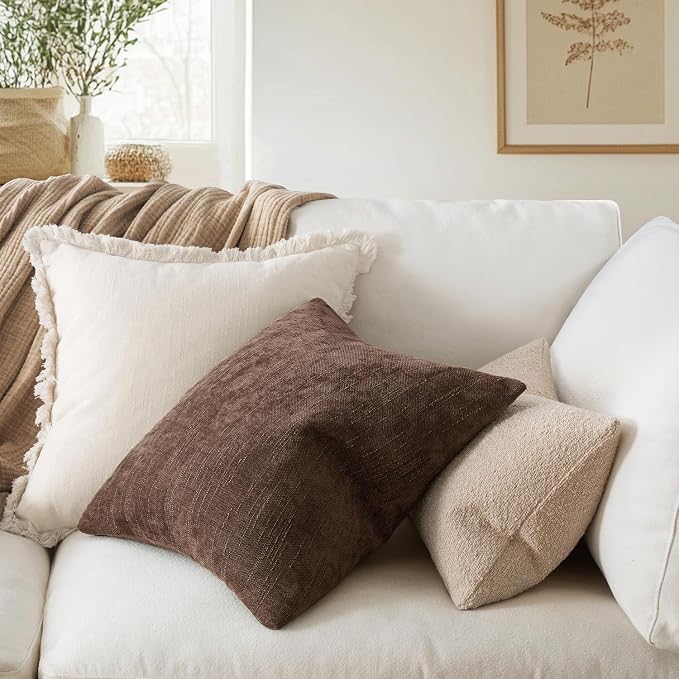 MIULEE Pack of 2 Decorative Throw Pillow Covers Soft Chenille Lumbar Accent Throw Pillows Solid Textured Cushion Covers for Couch Sofa Bedroom Living Room 20x12 Inch, Chocolate Brown