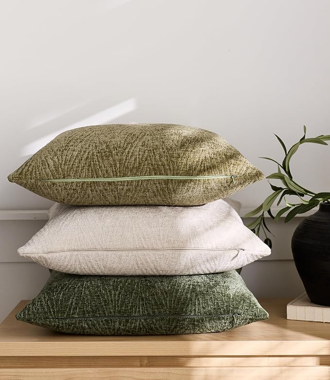 Spring Pillow Covers 22x22 Inch Set of 2, Soft Decorative Throw Pillow Covers with Leaves Texture, Hidden Zipper for Home Sofa Bed Couch (Beige, 22" x 22" (Pack of 2))