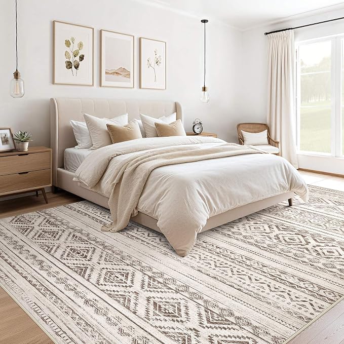 cotiled 5x7 Area Rugs Living Room Rug: Washable Boho Rugs with Non Slip Backing Large Soft Indoor Stain Resistant Carpet for Bedroom Farmhouse Dining Room Lightweight Home Decor Dark Brown