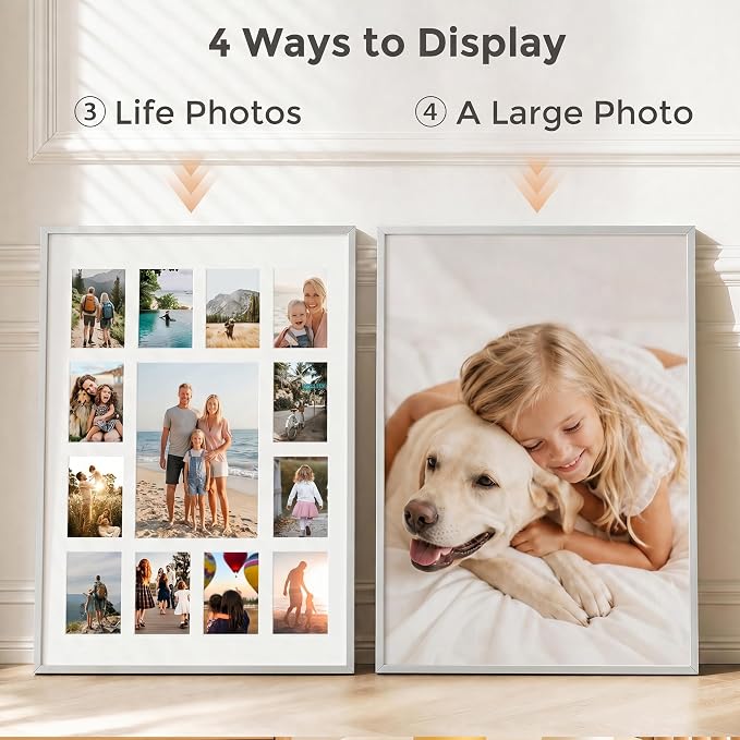 12x16 School Picture Frame K-12, Collage Frame for School Years, Silver | Sleek Silver K-12 Frame with 13 Openings: One 5x7 & Twelve 2.5x3.5 for Pre-K to 12th Grade | Wall Kit Included