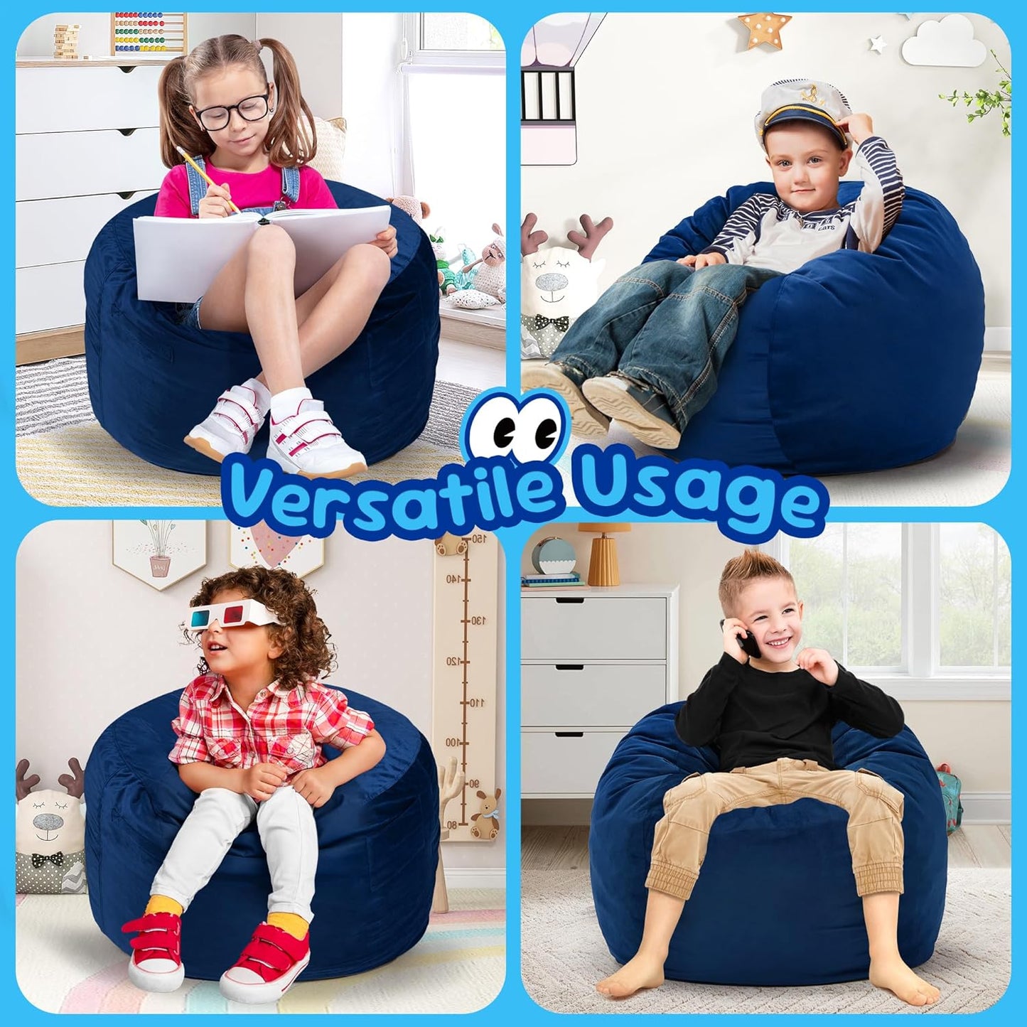 Hobestluk Bean Bag Chairs 2.5FT Bean Bag Chair with Memory Foam Filled & Machine Washable Cover,Beanbag Chair, Small Bean Bag Chairs for Playroom, Living Room, Bedroom