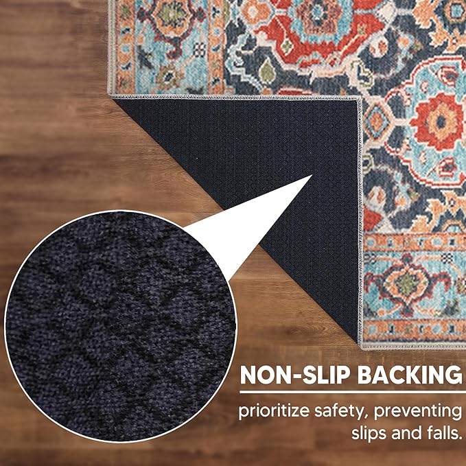 Keen Home Design 9x12 Rug - Machine Washable Area Rug with Non-Slip Backing, Ideal for Living Room, Dining Room, Bedroom - Vintage, Easy Clean, Durable, Low Pile Rug - (9' x 12')