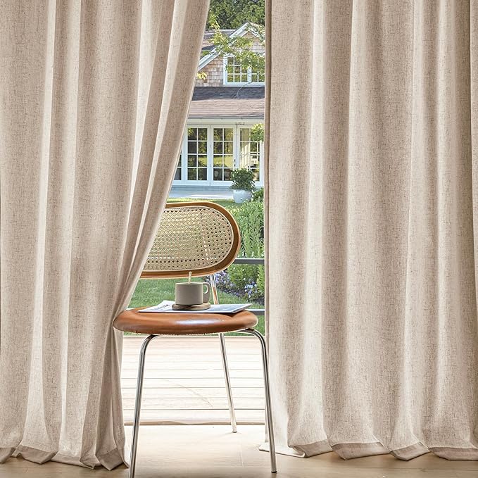 MIULEE Non-See-Through Privacy Linen Curtains 2 Panels, Light Filtering Window Curtains Farnhouse Textured Back Tab Semi Sheer Drapes for Bedroom Living Room, 52 x 63 Inches Long, Beige