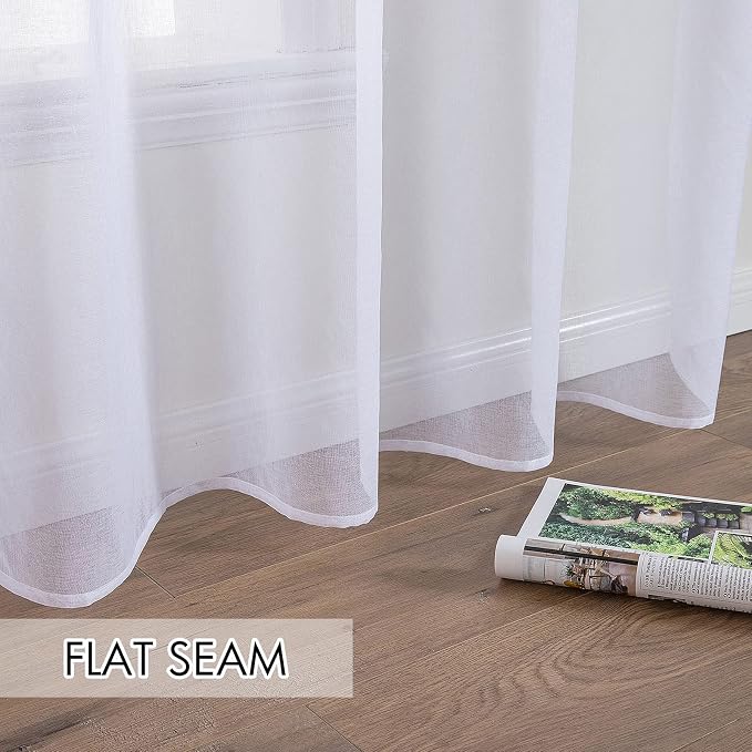 MIULEE 2 Panel White Semi Sheer Window Curtains - 84 Inch Long Elegant Decoration Grommet Top Voile Panels/Drapes/Treatment Linen Textured Panels for Bedroom/Living Room (54X84 Inches)