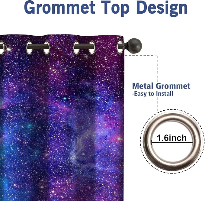 Jekeno Galaxy Blackout Curtain Outer Space Nebula Universe Stars Starry Sky Night Dark Blue Printed Grommet Window Drapes Galaxy Decor for Kids Bedroom Living Room 2 Panel Set, 42"x63"