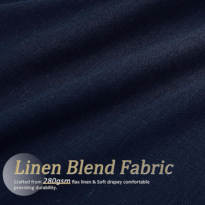 Jowels Navy Blue Linen Blackout Curtains 108 Length 2 Panels Set for Living Room Bedroom, 100% Black Out Thermal Insulated Linen Drapes, Room Darkening Grommet Curtains 108 Inches Long