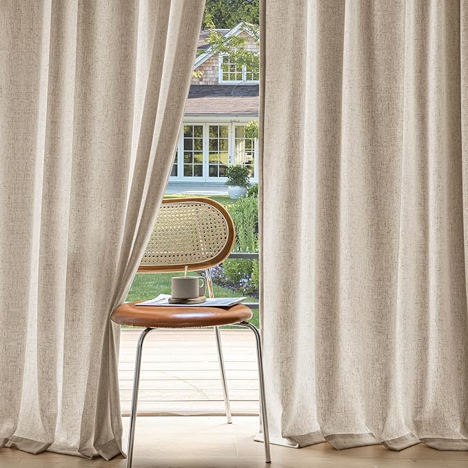 MIULEE Non-See-Through Privacy Linen Curtains 2 Panels, Light Filtering Window Curtains Farnhouse Textured Back Tab Semi Sheer Drapes for Bedroom Living Room, 52 x 96 Inches Long, Taupe