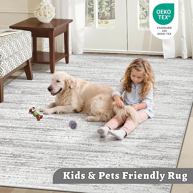Area Rug 9x12 Living Room Rugs: Washable Modern Rug Large Non-Slip Soft Rugs Stain Resistant Printed Rug Indoor Carpet for Bedroom Kitchen Dining Room Nursery Playroom Home(Grey, 9'x12')
