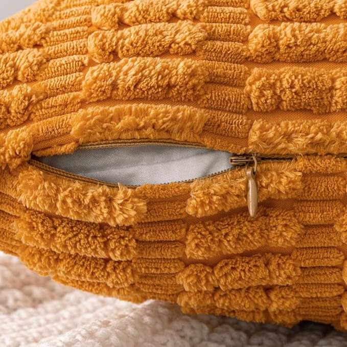 MIULEE Fall Pack of 2 Burnt Orange Corduroy Decorative Pillow Covers 20x20 Inch Soft Boho Striped Throw Pillow Covers Modern Farmhouse Home Decor for Sofa Living Room Couch Bed