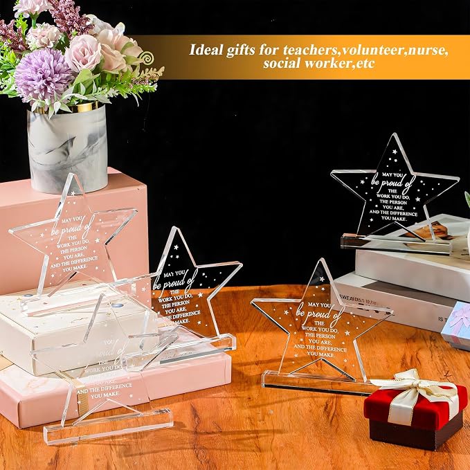 Bucherry 10 Pcs Employee Appreciation Awards for Coworker Acrylic Thank You Trophy May You Be Proud of The Work You Do Sign Prizes Retirement Goodbye Farewell Gift for Women Men(Star)