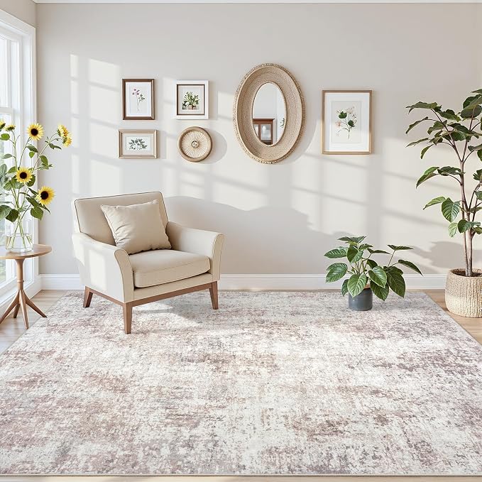 Area Rugs 5x7 Living Room: Large Soft Washable Rug Modern Abstract Anti-Skid Non-Shedding Carpet Indoor Floor Thin Carpets for Bedroom Dining Room Farmhouse Nursery Home Office Beige Grey