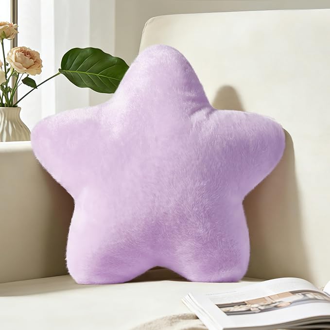 Star Pillow Cute Decorative Throw Pillows, Light Purple, 15.4" x 15.4" | Star Shaped,Soft and Comfortable, Floor Cushion, For Couch Bed Sofa, Living Room Bedroom Decor