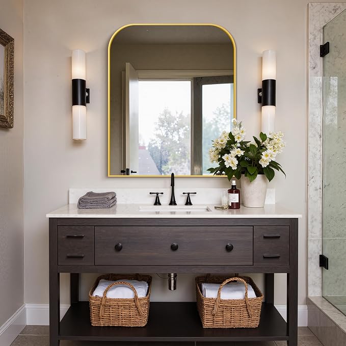 Bathroom Vanity Mirror,36" x 30" Gold Metal Framed Wall Mirror for Over Sink, Living Room, Bedroom,Entryway Decor