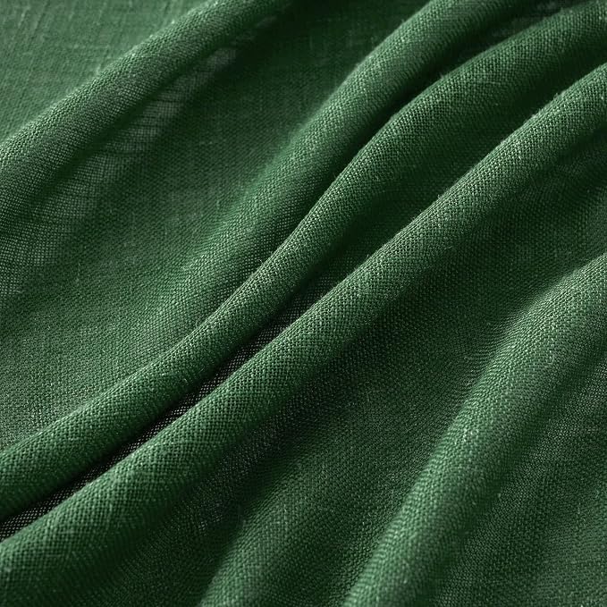 MIULEE Emerald Green Linen Curtains 96 Inch Long for Bedroom Living Room, Soft Thick Linen Textured Window Drapes Semi Sheer Light Filtering Rod Pocket Back Tab Christmas Burlap Look, 2 Panels