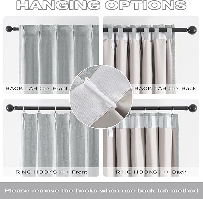 Light Grey Pinch Pleated Blackout Curtains 132 Inch Long, Accordion Style Thermal Insulated Drapes with Hooks, Back Tab Ceiling Traverse Curtains for Living Room,40x132, 2 Panels