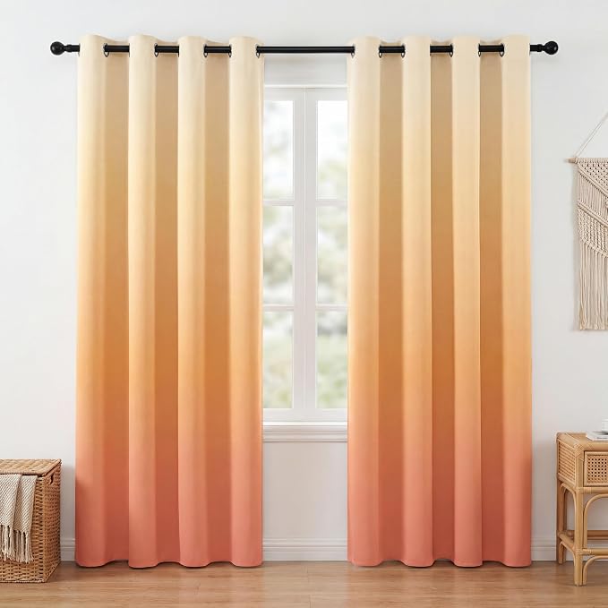Sunset Gradient Blackout Curtains - 100% Blackout, Thermal Insulated Noise Reducing, Ombre Inspired By Sunset, 2 Panels, Each W52xL84