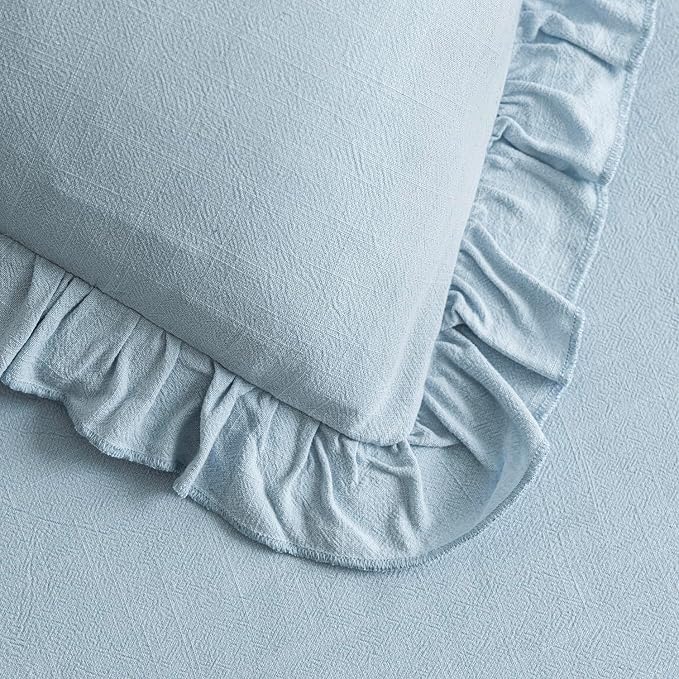 Foindtower Set of 2 Decorative Linen Fringe Ruffle Throw Pillow Covers Soft Boho Farmhouse Cushion Cover Cozy Accent Retro Pillowcase for Couch Sofa Bed Living Room Home Decor,20×20 Inch,Sky Blue