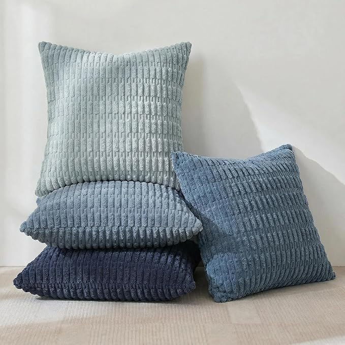 Fancy Homi 4 Packs Decorative Throw Pillow Covers for Living Room Couch Bed, Modern Farmhouse Boho Home Décor Accent Cushion Case, 28" x 28", Blue Series