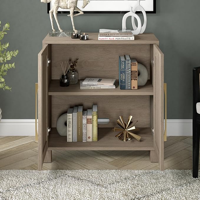 Henn&Hart 28" Wooden Accent Cabinet, Modern Sideboard Buffet Cabinet with 2 Doors and an Adjustable Shelf for Living Room, Dining Room, Bedroom or Entryway, Weathered Gray