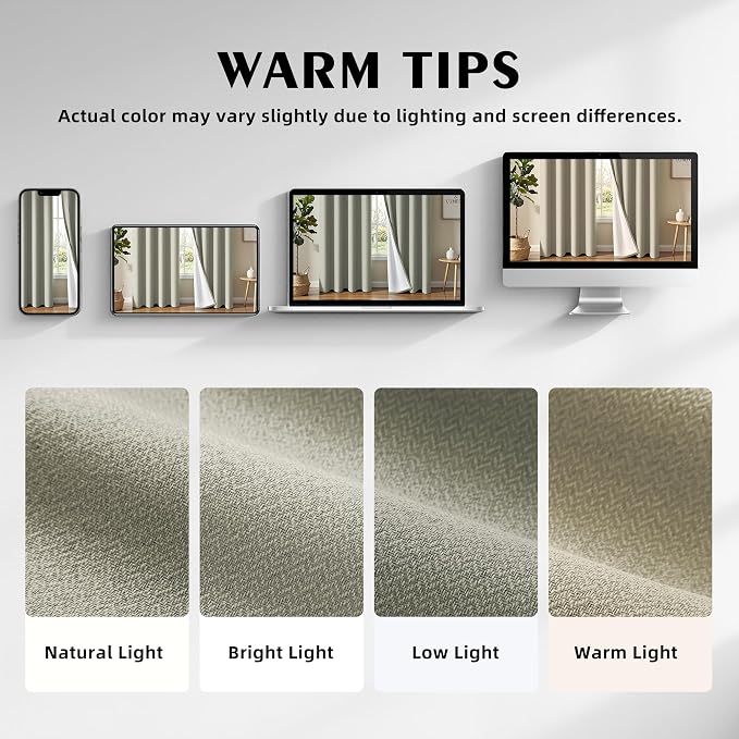 2 Panels 100% Blackout Linen-Textured Curtains, Thick Thermal Insulated Grommet Drapes with Subtle Herringbone Weave, Luxury Decor for Bedroom/Living Room, 37 x 63 Inches, Linen Beige