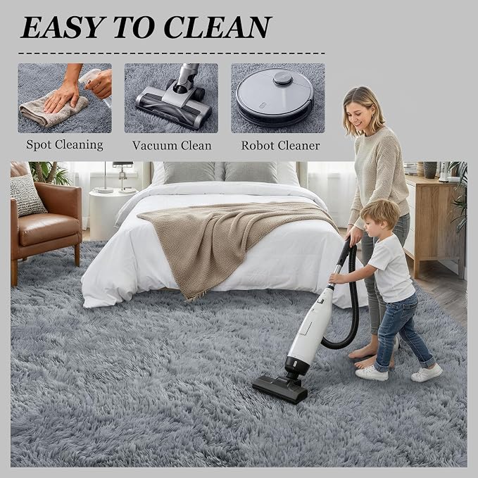6x9 Area Rugs for Living Room Bedroom: Ultra Soft Fluffy Shag Rug Upgrade Non-Slip Non-Shedding Large Fuzzy Plush Carpet Indoor Floor Carpets for Kids Room Playroom Nursery Dorms Home Decor Light Gray