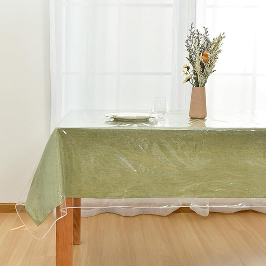 JIUZHEN 60" x 90" Heavy Duty Clear Vinyl Tablecloth - 100% Waterproof & Oil-Proof, Spill-Resistant - Easy Wipe-Clean Table Cover for Dining, Parties, Camping, Picnic, Outdoor (Rectangle)