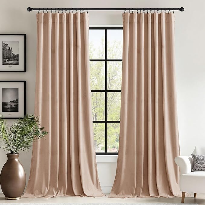 StangH Blush Beige Curtains 62 inches Wide for Sliding Door, 2 Panels | Privacy Wide Curtains, Room Darkening, 300GSM Soft Velvet, Thermal Insulated, Office, Living Room, Divider Panels