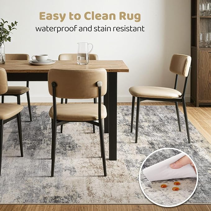 6x8 Area Rugs Living Room: Washable Large Abstract Modern Soft Rug Stain Resistant Indoor Floor Non Slip Accent Carpet for Bedroom Nursery Playroom Dining Room Office Dorm Home House- Grey Brown