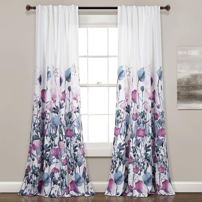 Lush Decor Zuri Flora Room Darkening Window Curtain Panels Pair 52" W x 84" L Purple - Room Darkening Curtains for Bedroom - Floral Curtains