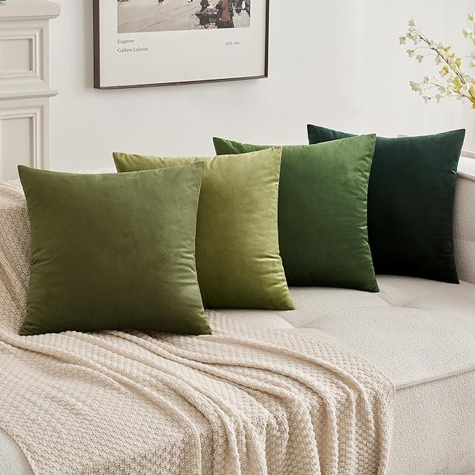 MIULEE Velvet Throw Pillow Covers 20x20 Inch, Pack of 2 - Olive Green, Soft Solid Decorative Pillow Covers Cushion Cases Modern Luxury Home Decor for Couch Sofa Bedroom Livingroom