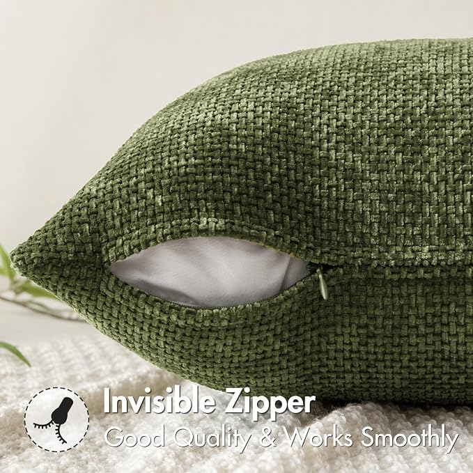 MIULEE Pack of 2 Couch Throw Pillow Covers 20x20 Inch Olive Green Modern Boho Accent Decorative Pillow Covers Soft Chenille Farmhouse Cushion Covers for Home Decor Bed Sofa Living Room