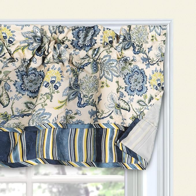 Waverly Traditions Navarra Farmhouse Scalloped Rod Pocket Valance for Windows in Bedroom, Kitchen, or Living Room, 52" x 16", Porcelain