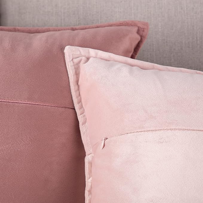 MADIZZ Set of 2 Super Soft Velvet Decorative Throw Pillow Covers 16x16 inch Light Pink Square with Fringe Luxury Style Cushion Case Pillow Shell for Sofa Bedroom
