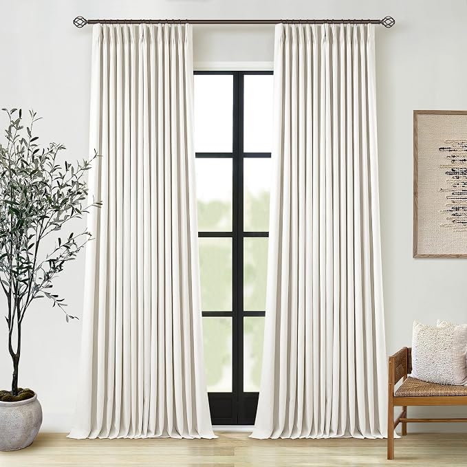 Blackout Linen Curtains 126 Inches Long Pinch Pleated 2 Panels for Living Room Bedroom Thermal Insulated 100% Black Out Linen Drapes with Liner Room Darkening Cream Ivory Window Curtains 40x126