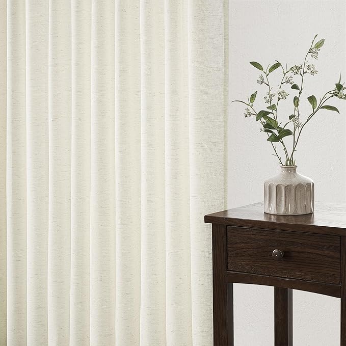 Topfinel 94 Inch Length Pinch Pleat Linen Curtains Drapes 2 Panels Set,Hooks Sense of Design Semi Sheer Elegance Window Curtains Living Room Bedroom,Half Price Drapes 94 inches Long Set of 2,Birch