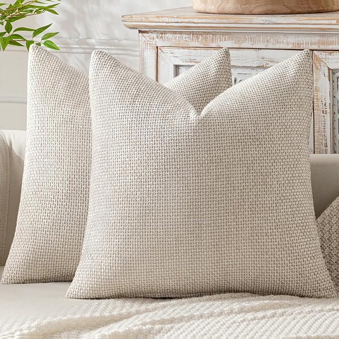 MIULEE Pack of 2 Couch Throw Pillow Covers 16x16 Inch Neutral Beige Modern Boho Accent Decorative Pillow Covers Soft Chenille Farmhouse Cushion Covers for Home Decor Bed Sofa Living Room