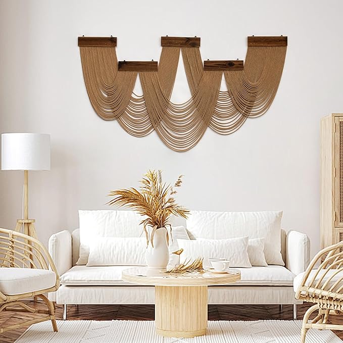 LB Large Macrame Wall Hanging, Brown Boho Tapestry Wall Hanging Macrame Wall Art Handmade Yarn Woven Wall Art Modern Home Decor Headboard Wall Decor for Bedroom Living Room Dorm Nursery, 53x28 Inch