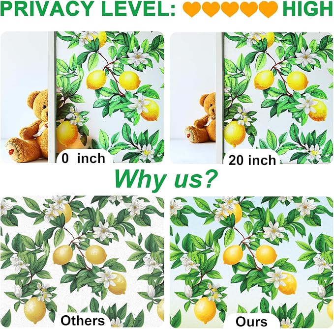 SOMWISE Frosted Glass Window Privacy Film with Tools, Heat Blocking, Anti-UV, Anti-Glare, Static Cling, Decor for Home Bathroom Door, Renter Friendly, Removable, Reusable, Yellow 35Inchx78.5Inch